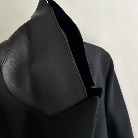 $3.9K Akris Scott Black Wool Leather Double Breasted Jacket Coat Size 8 44